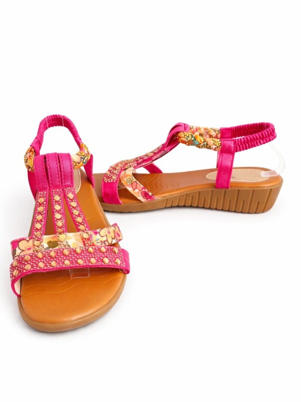 Pink Embellished Sandals Gold Stud Detail Size 8.5